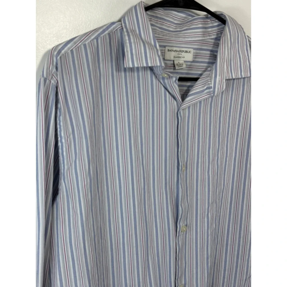 Banana Republic Mens Classic Fit Striped Button Down Shirt Blue L 16 16.5 Preppy